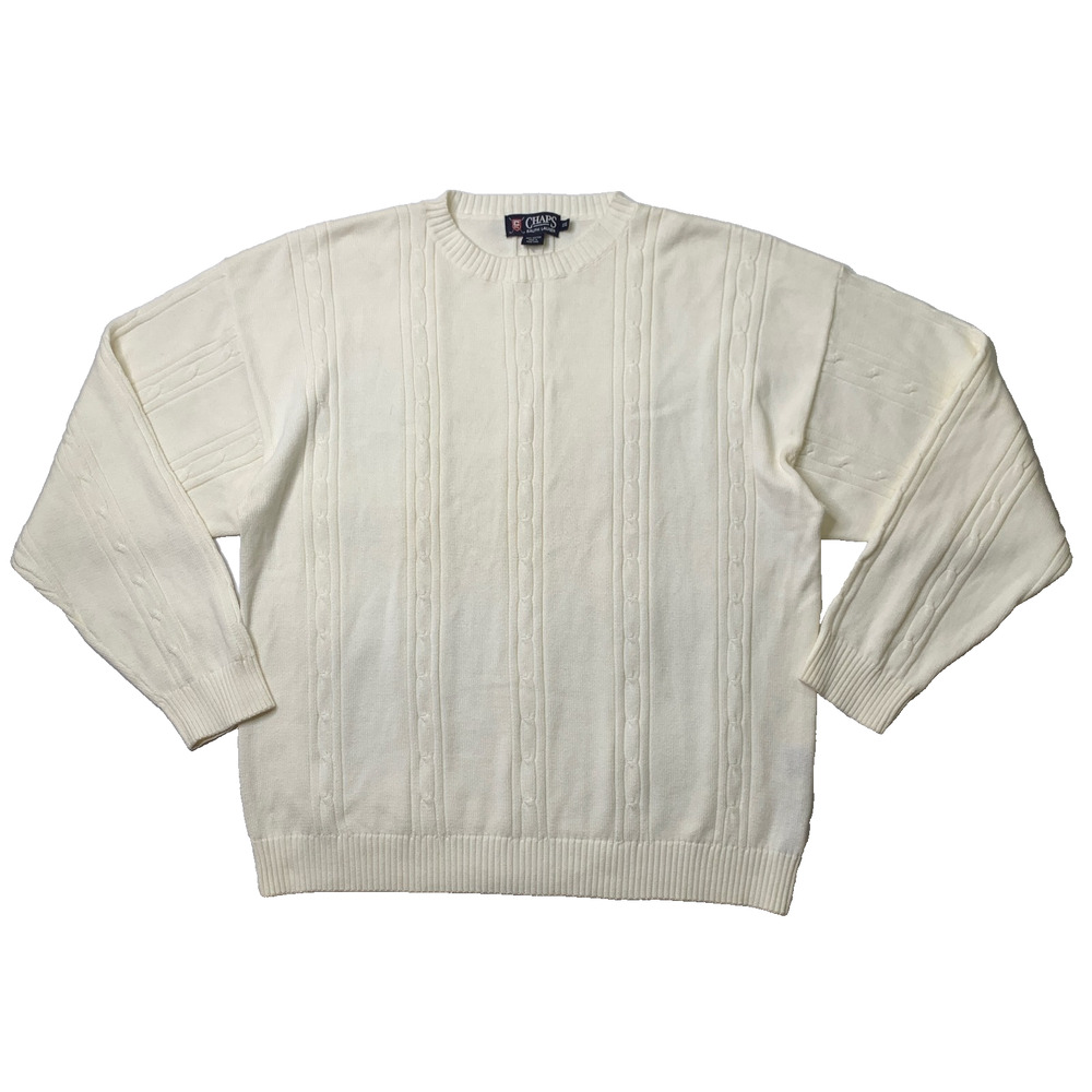 Vintage Chaps Ralph Lauren Sweater Mens XXL White Cable Knit Crew Neck Grandpa